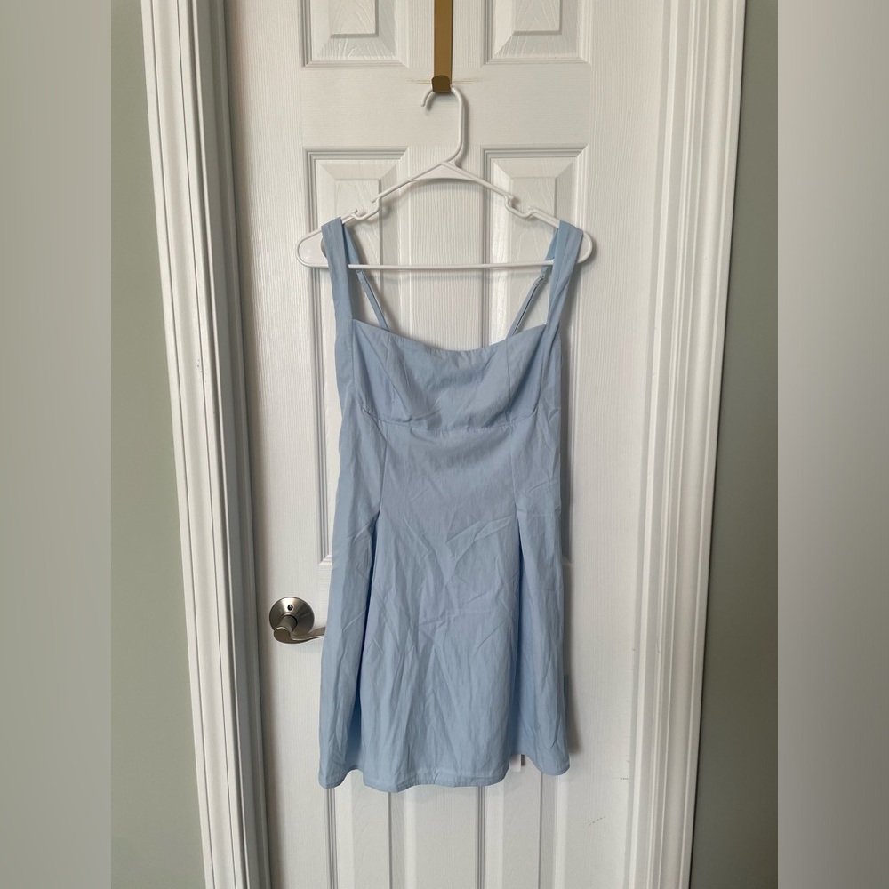 Light Blue Square Neck Sundress with back bow - Picture 2 of 5